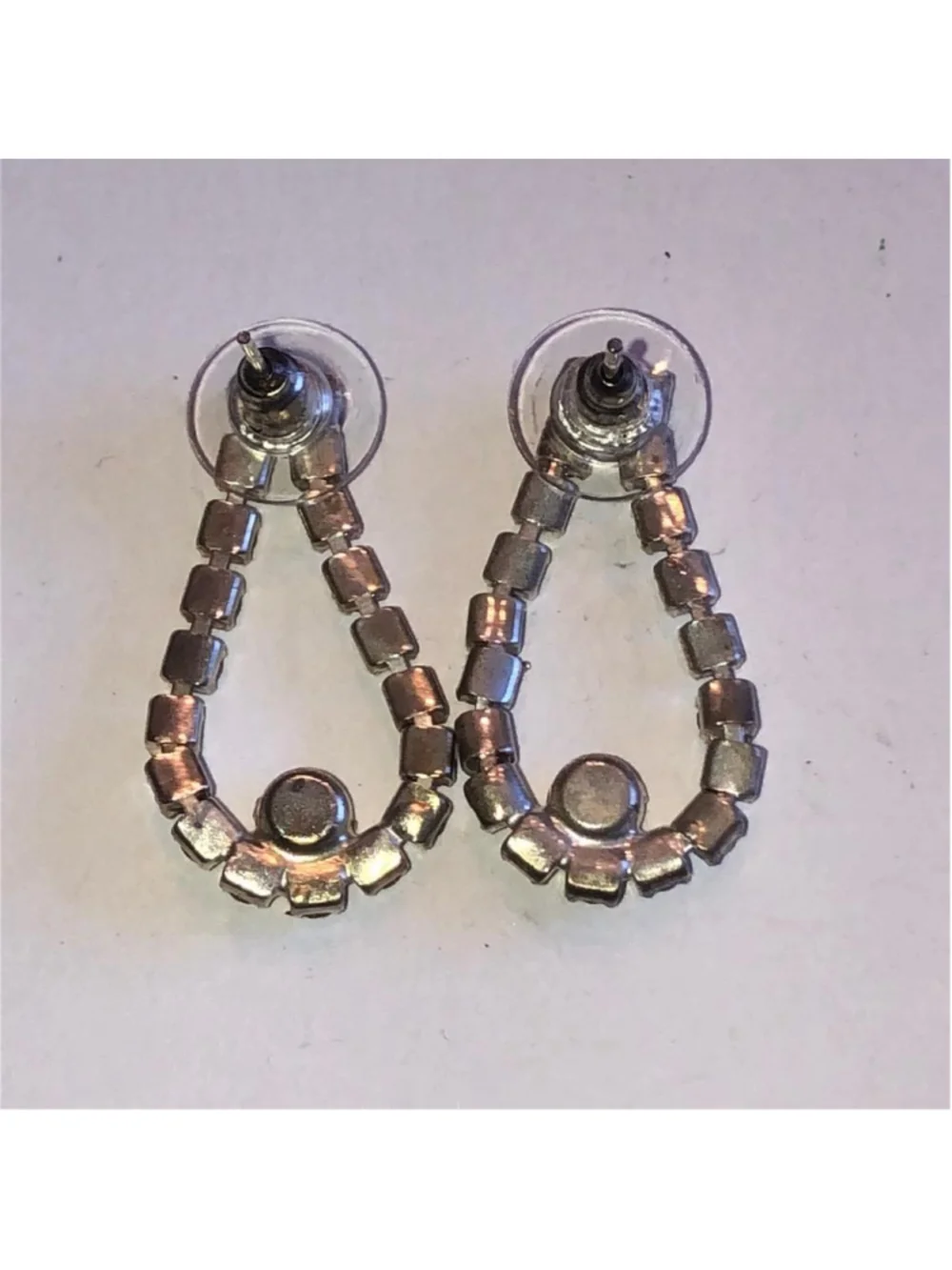 Vintage Silver Tone CZ Rhinestone Dangling Runway Statement Pierced Earrings - Picture 4 of 6
